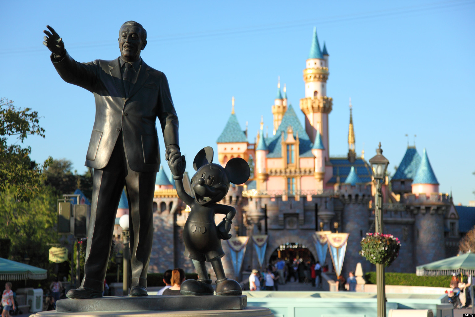 Walt Disney and Mickey Mouse statue at Disneyland California